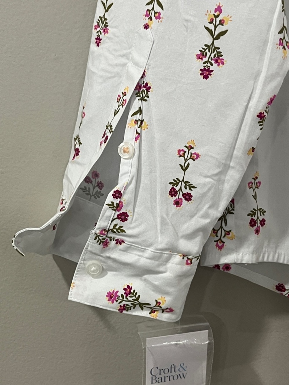 croft & barrow White Button Shirt with Pink and Green Floral Print - Picture 9 of 10